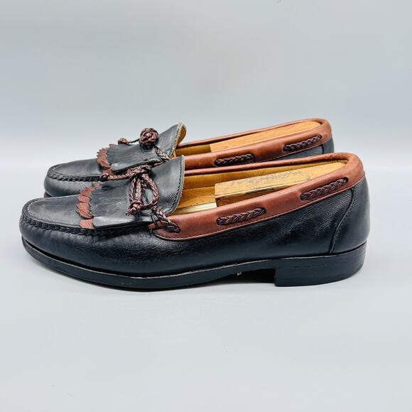 Allen Edmonds Shoes Mens 8.5 Black Leather Kiltie Loafers Moc Toe Dress Vtg USA main image 7